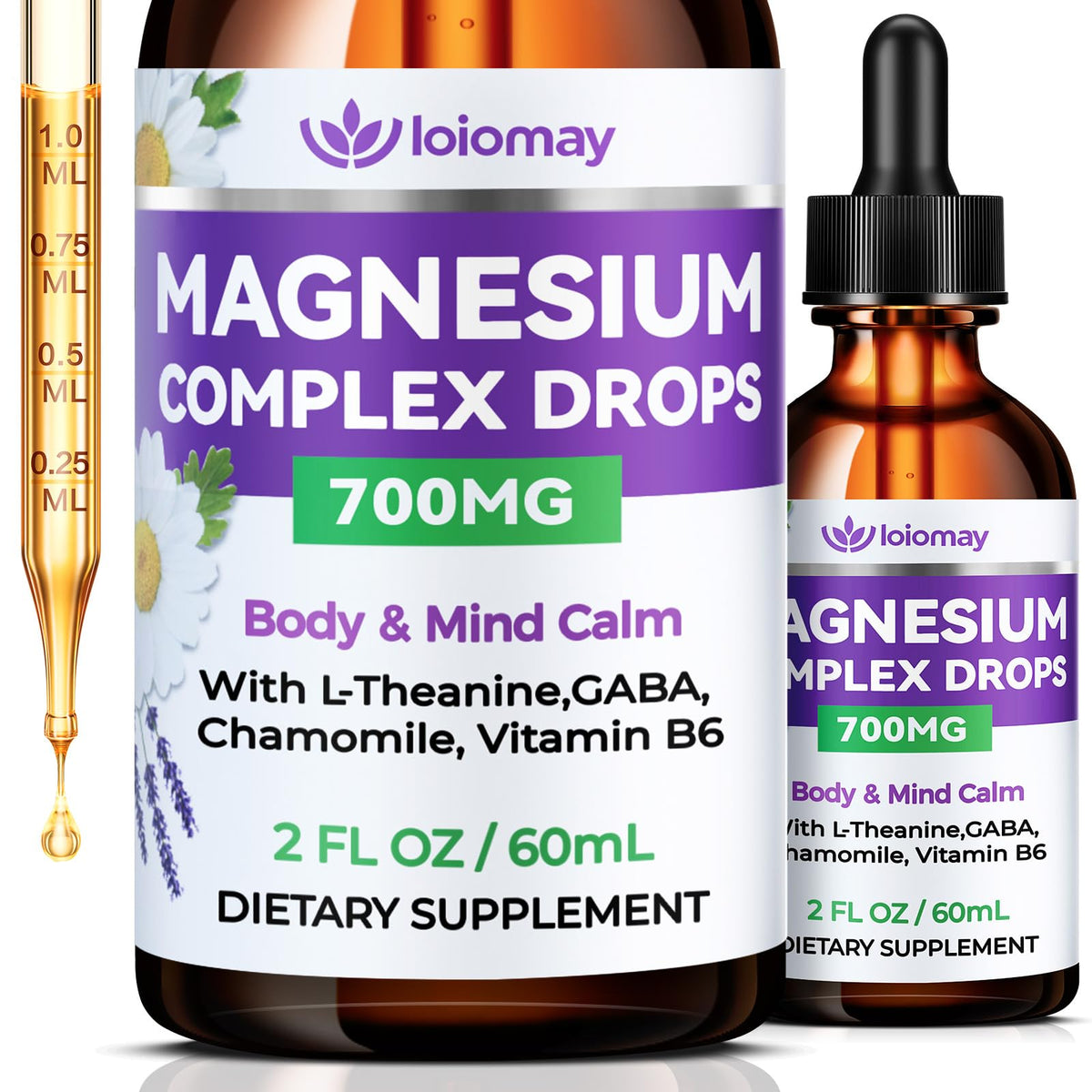Gouttes de magnésium glycinate loiomay 50 mg avec flacon