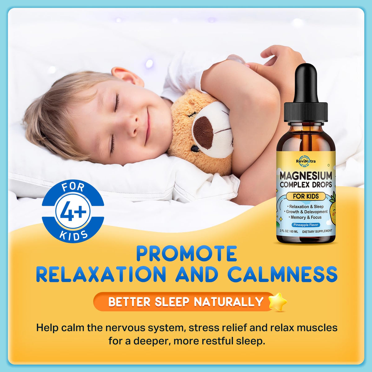 Gouttes de magnésium glycinate pour enfants ReviNutra, format de 299g
