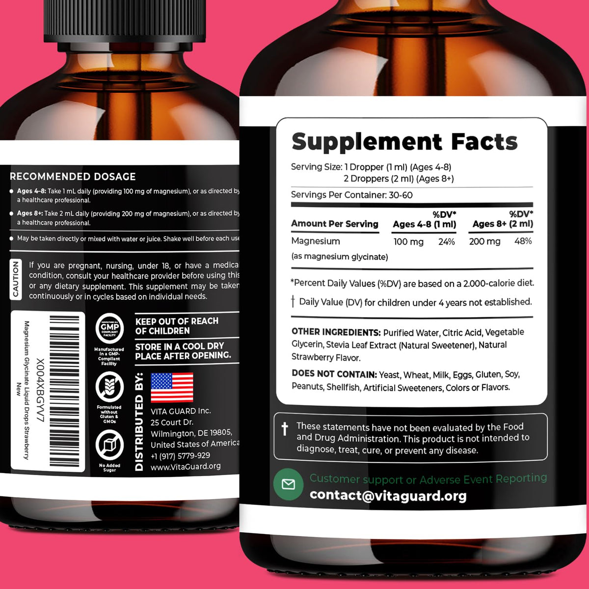 Gouttes de magnésium glycinate Vita Guard avec compte-gouttes