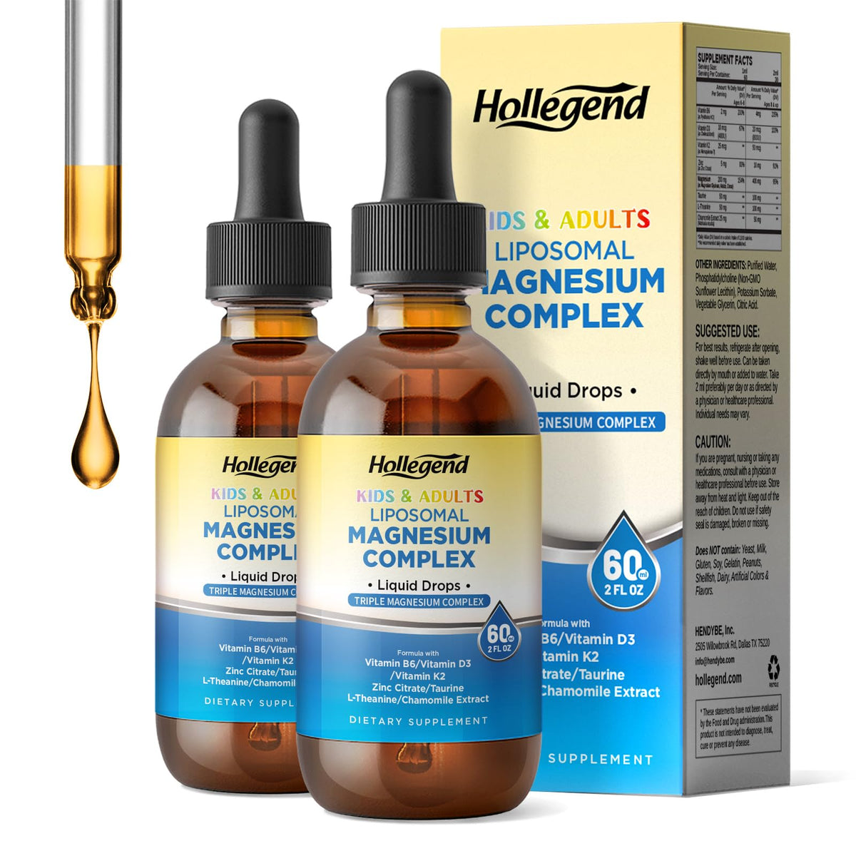 Gouttes de magnésium liposomal HOLLEGEND 400mg 4 Fl Oz vue avant