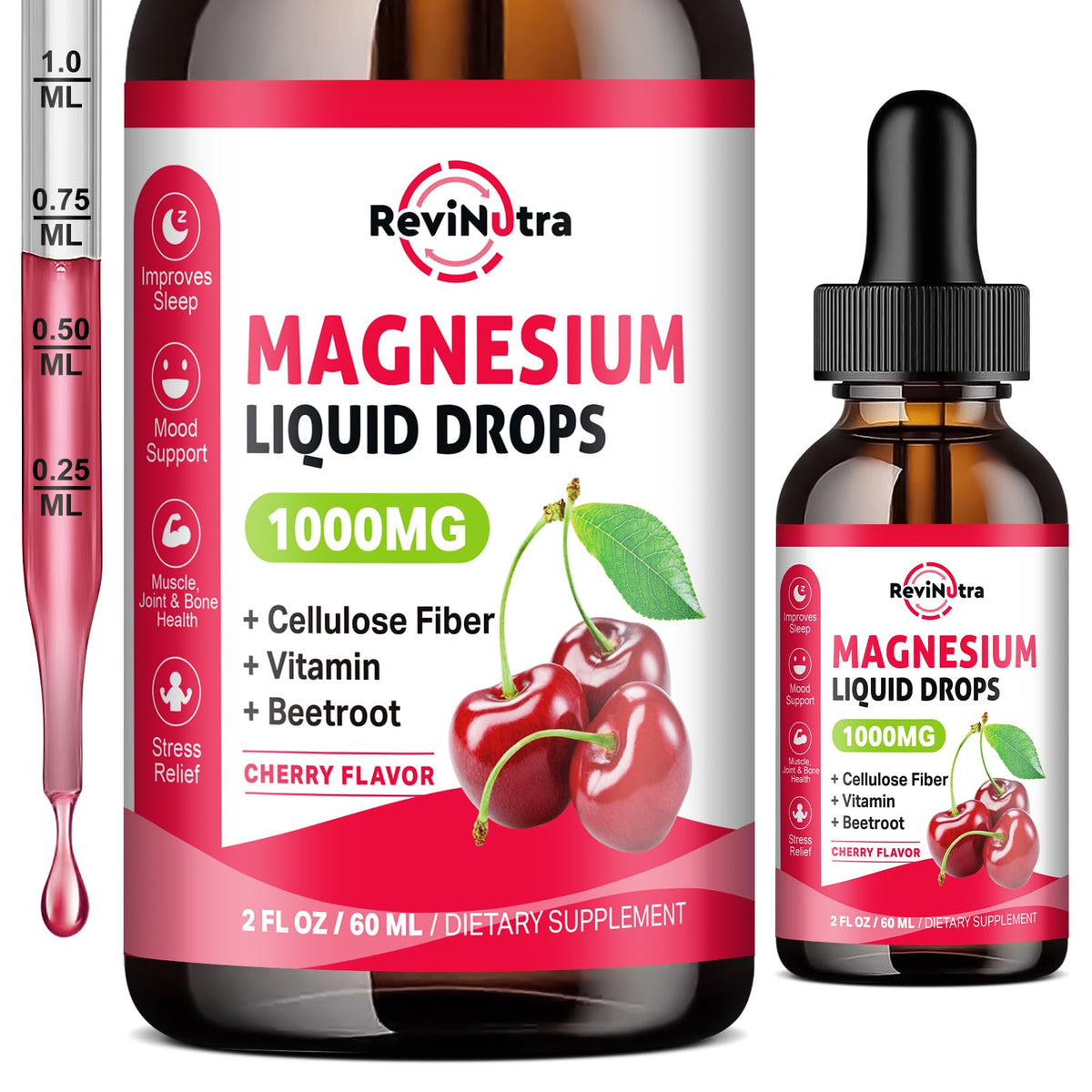 Gouttes de magnésium liquide ReviNutra 1000 mg vue de face