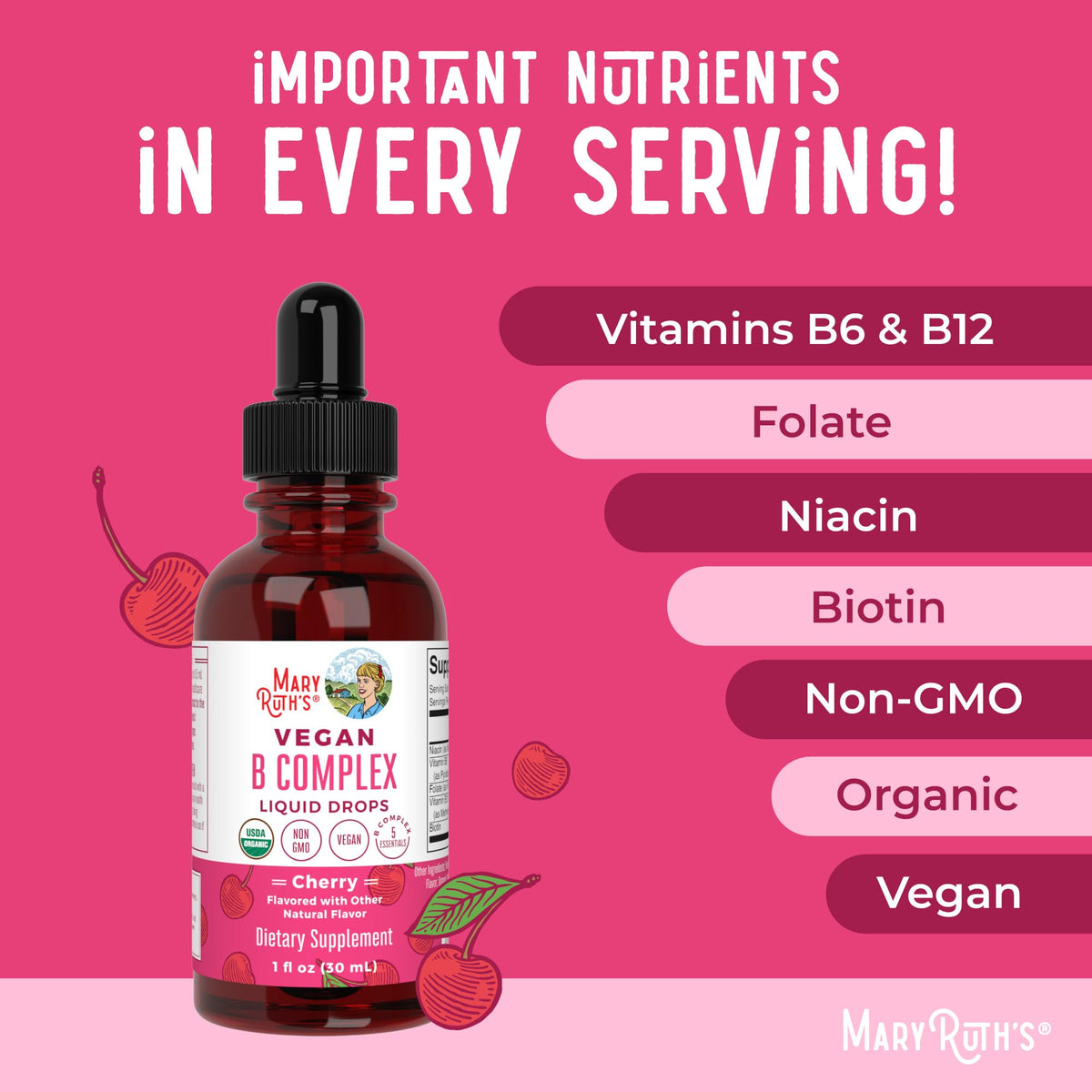 Gouttes de MARYRUTH'S Complexe de Vitamines B 91g dans une cuillère