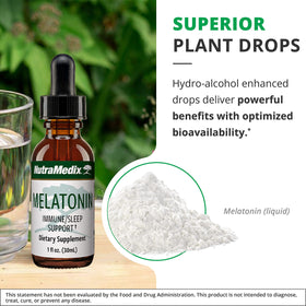 Gouttes de mélatonine NutraMedix sur un fond apaisant