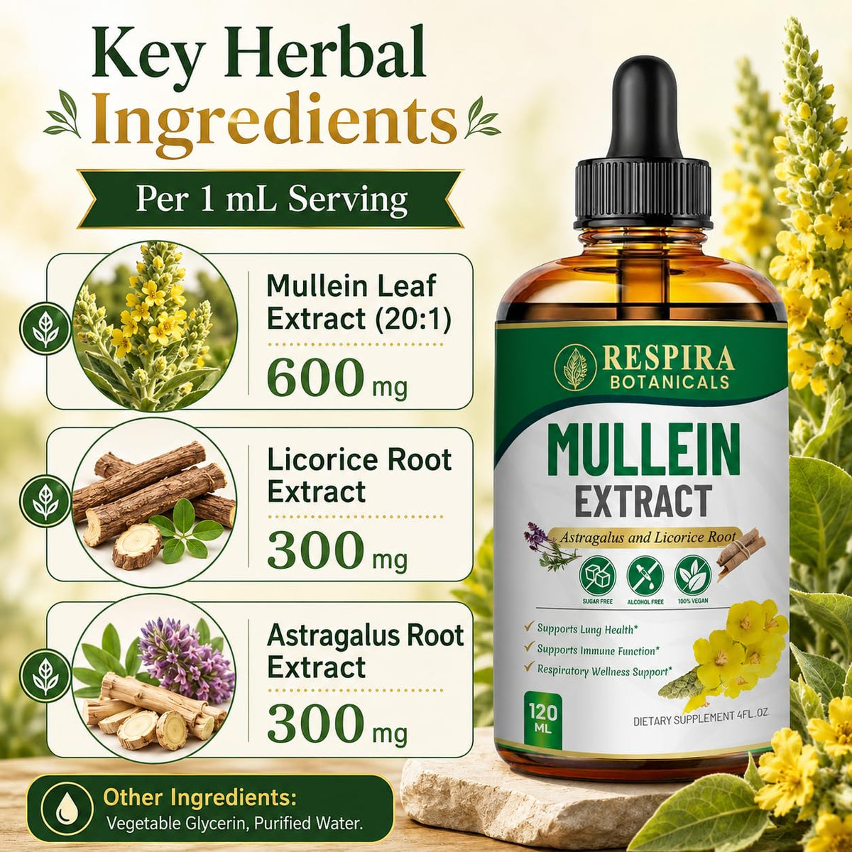 Gouttes de Molène Respira Botanicals sur fond blanc