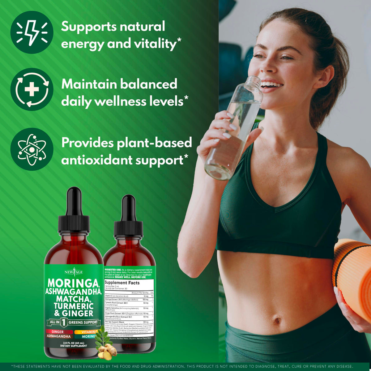 Gouttes de Moringa NEW AGE sur un fond blanc