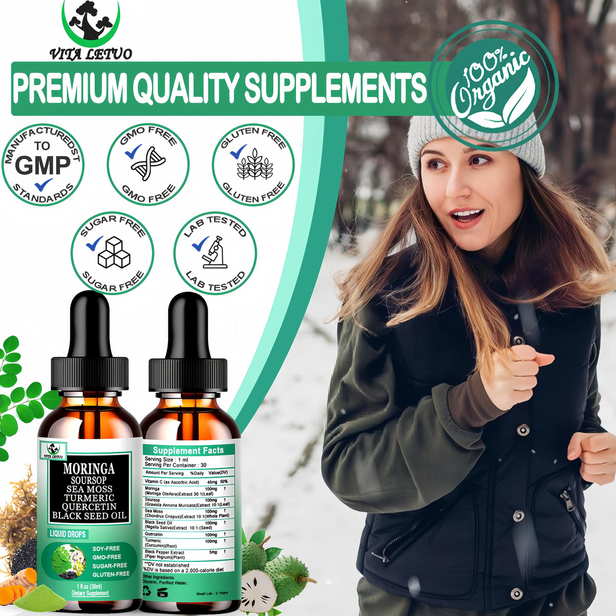 Gouttes de Moringa Vita letuo avec une cuillère doseuse