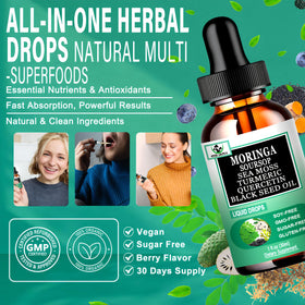 Gouttes de Moringa Vita letuo sur un fond naturel