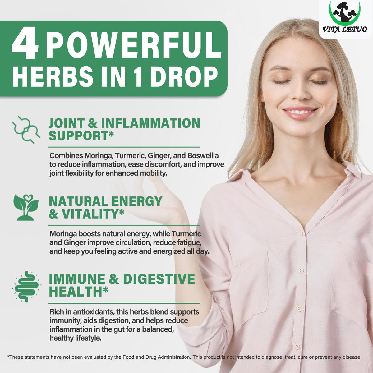Gouttes de Moringa Vita letuo sur une cuillère
