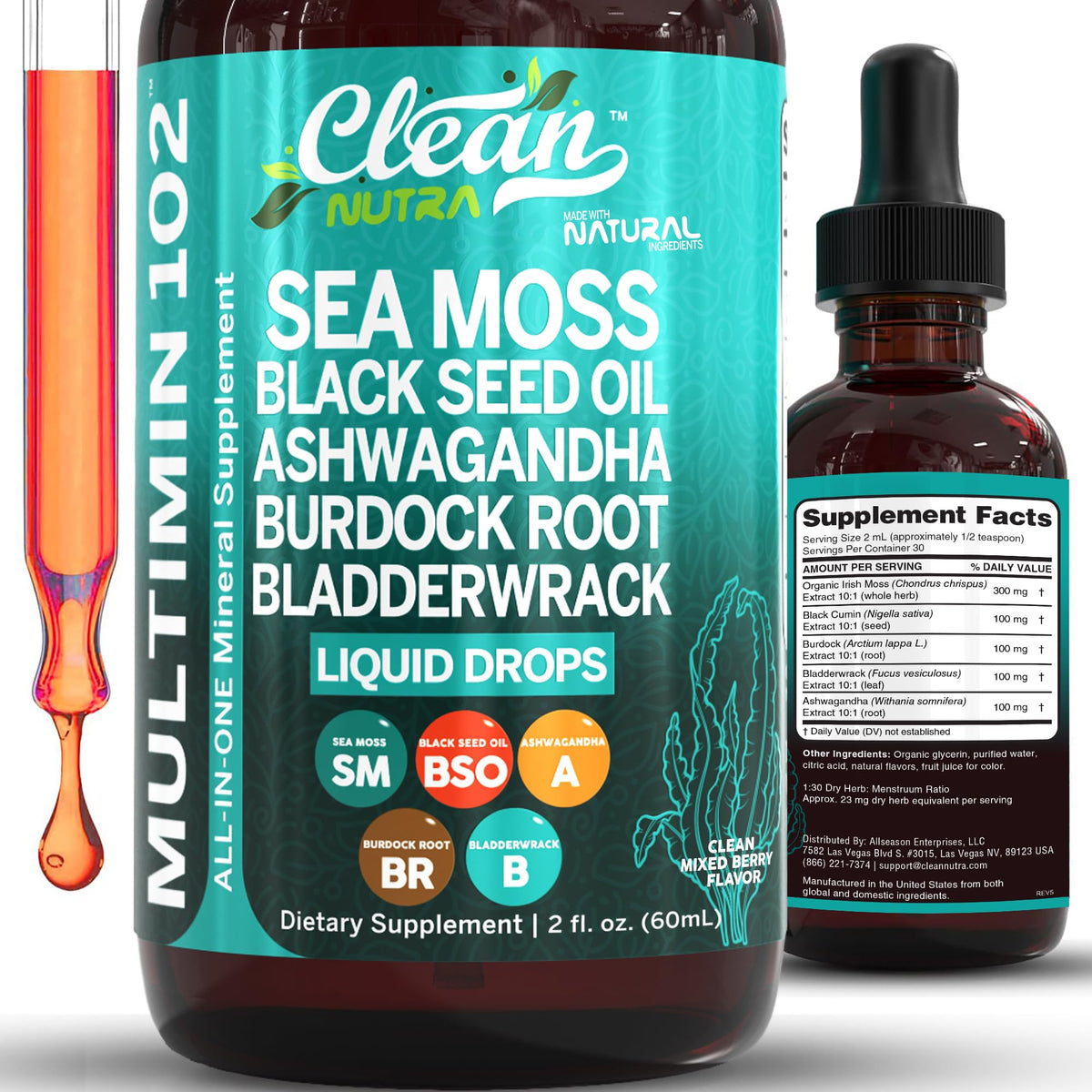 Gouttes de Mousse de Mer Biologique Clean Nutraceuticals vue de face