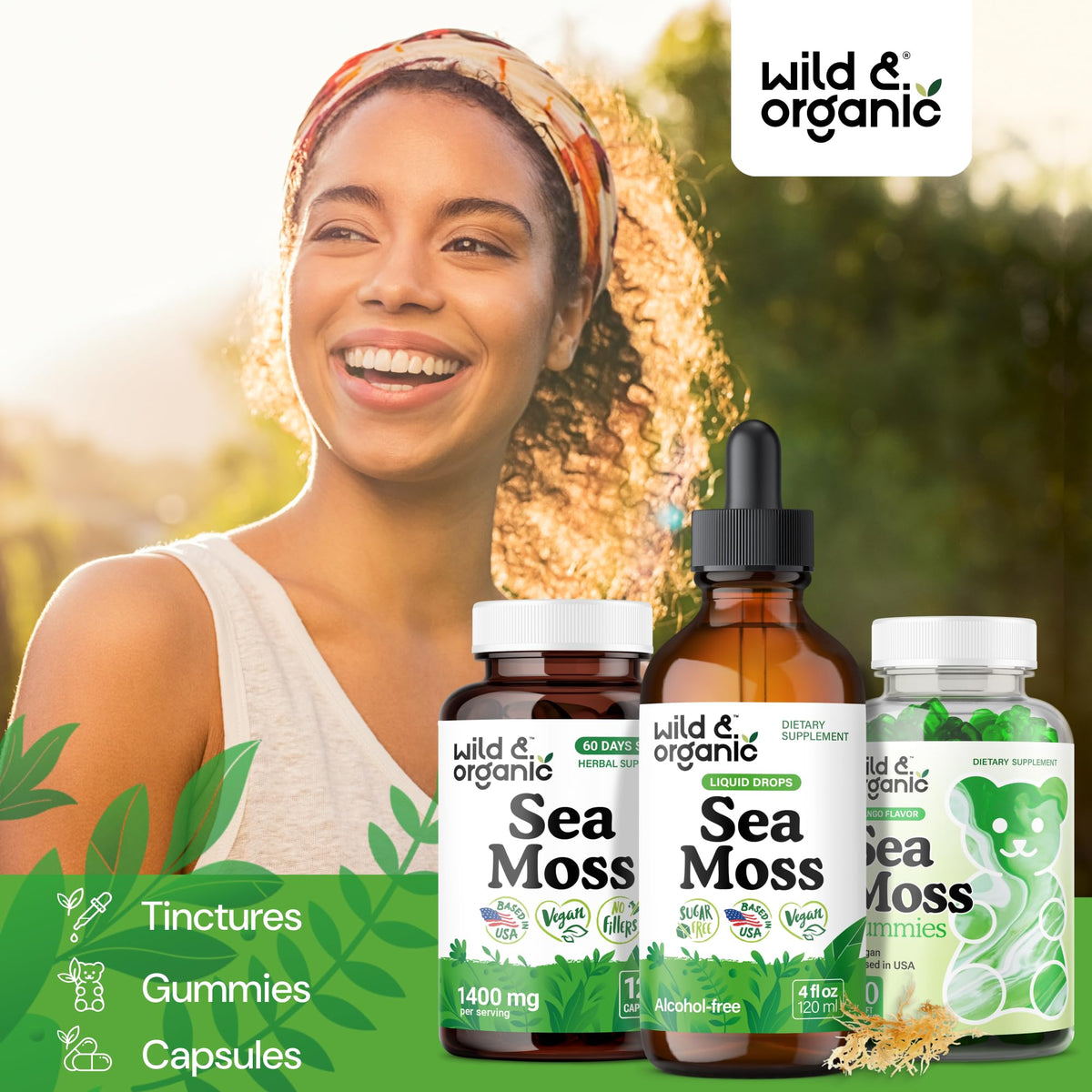 Gouttes de mousse de mer Wild & Organic avec des ingrédients naturels