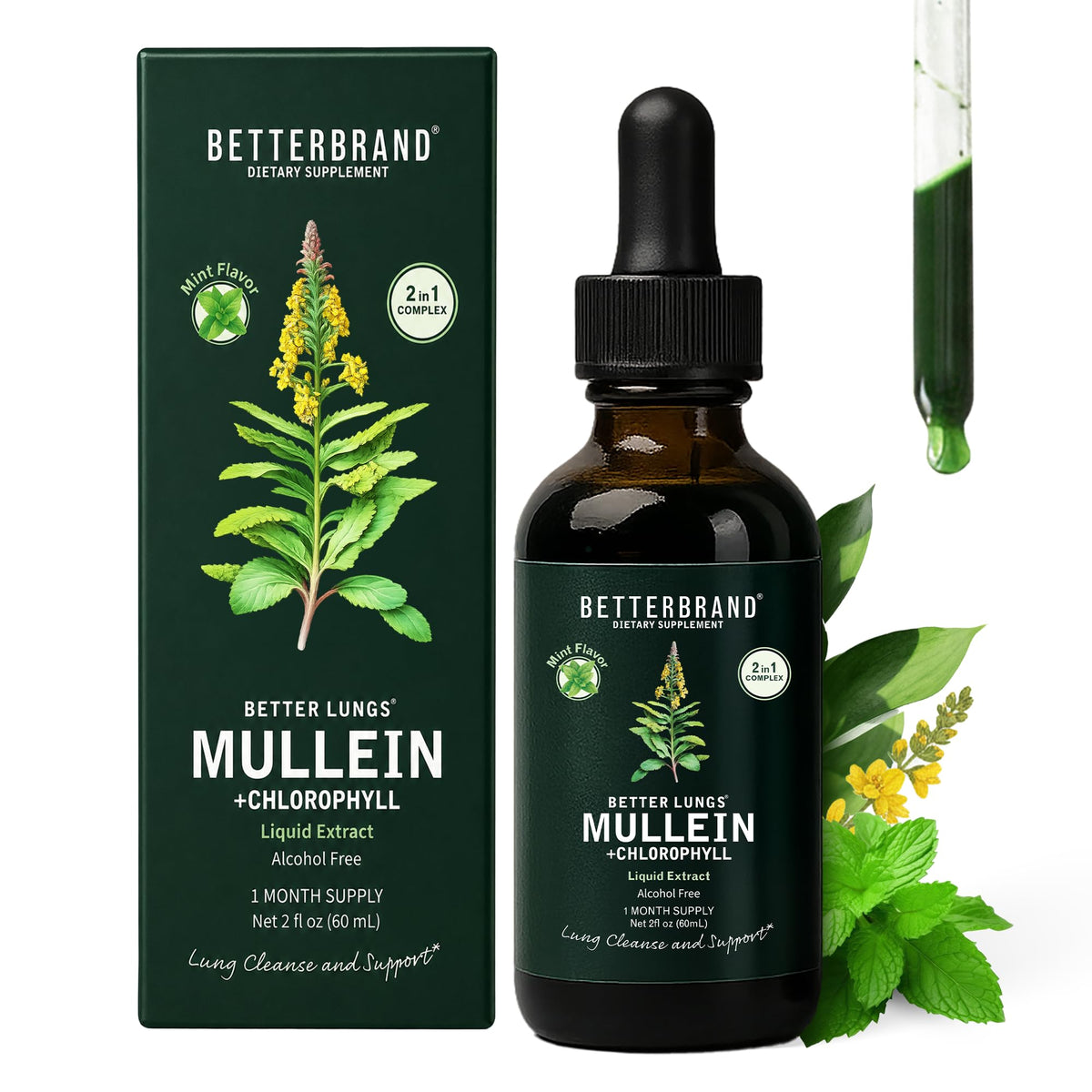 Gouttes de Mullein au menthe Betterbrand flacon avant