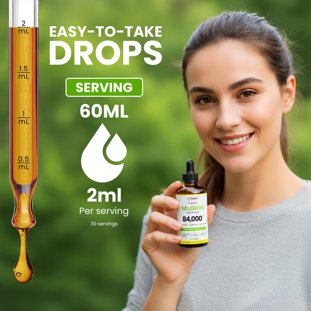 Gouttes de Mullein avec verre d'eau