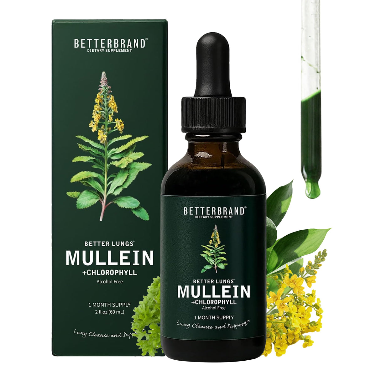 Gouttes de Mullein Betterbrand 140g vue avant avec étiquette