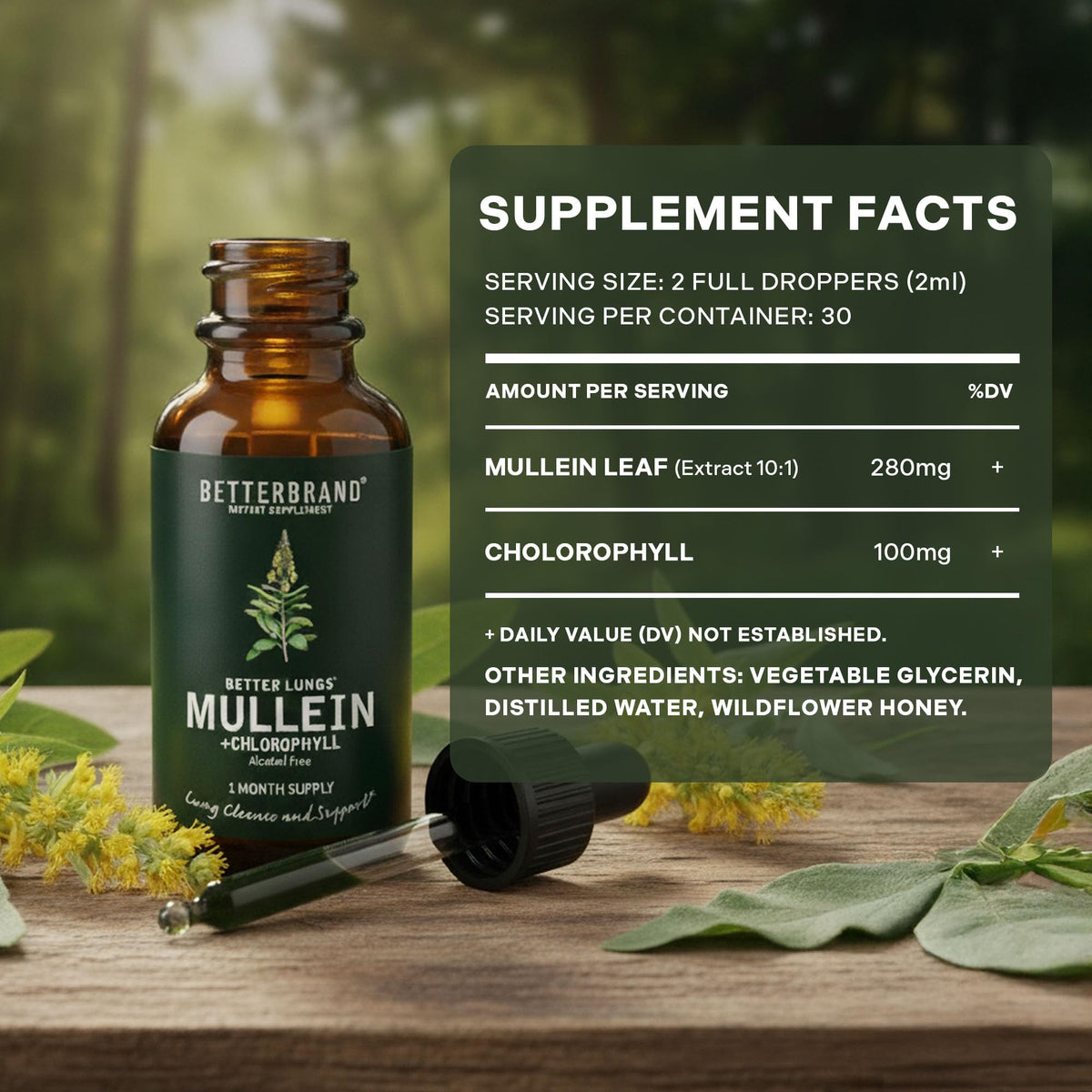 Gouttes de Mullein Betterbrand 431g dans une main