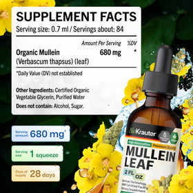 Gouttes de mullein BIO KRAUTER versées dans un verre d'eau