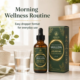 Gouttes de Mullein d'Origin Drops avec un fond de plantes