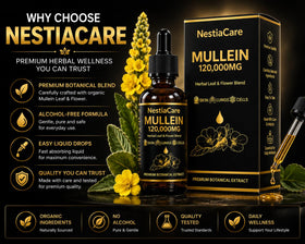Gouttes de Mullein de NestiaCare avec fond neutre