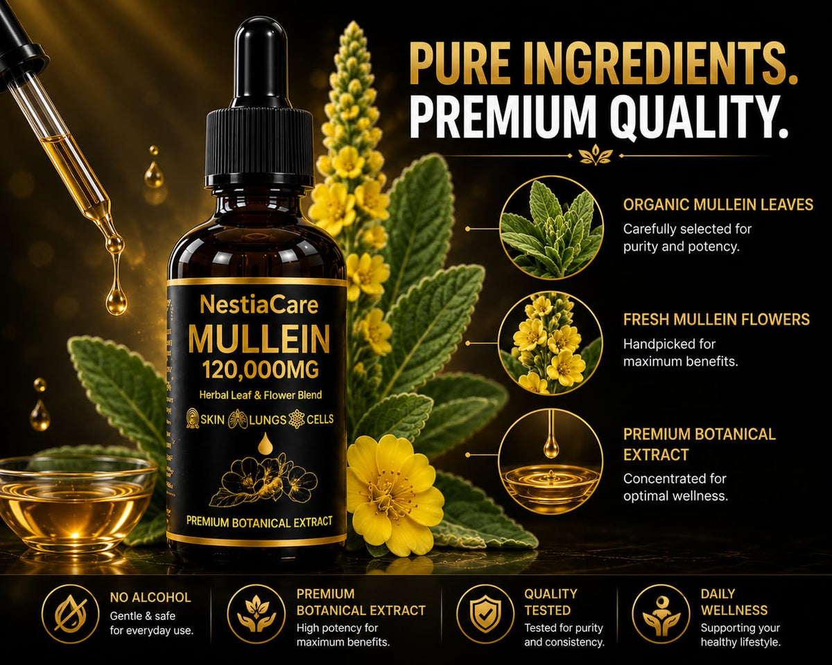 Gouttes de Mullein de NestiaCare montrant la pipette