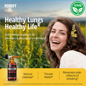 Gouttes de Mullein HERBIFY à côté d'un verre d'eau