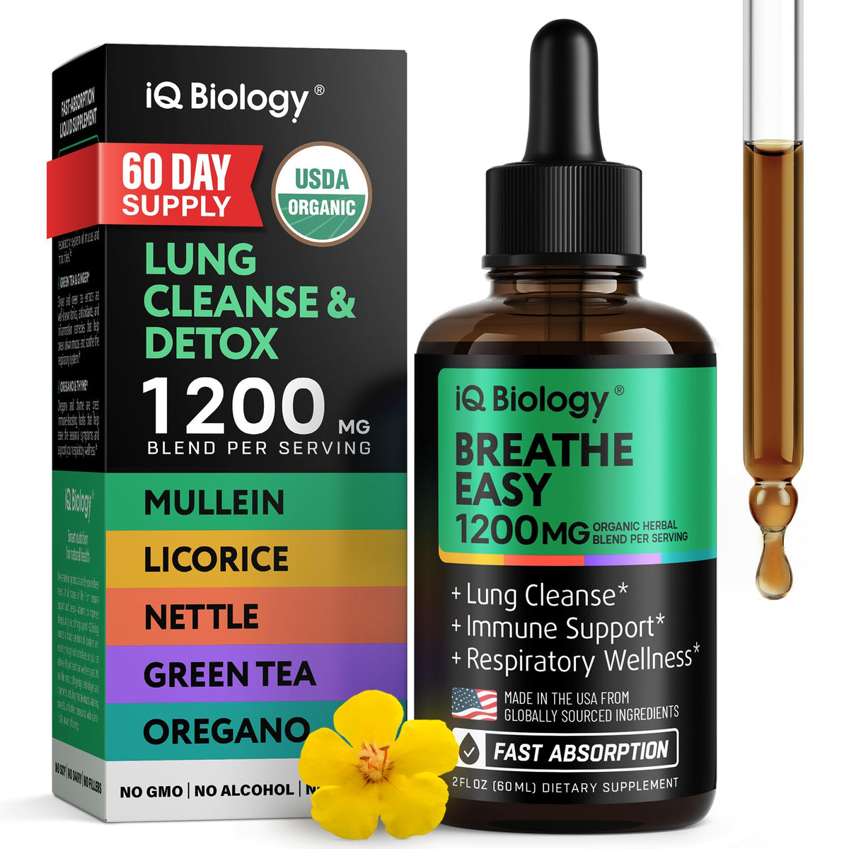 Gouttes de Mullein IQ BIOLOGY 60 ml avec étiquette bio