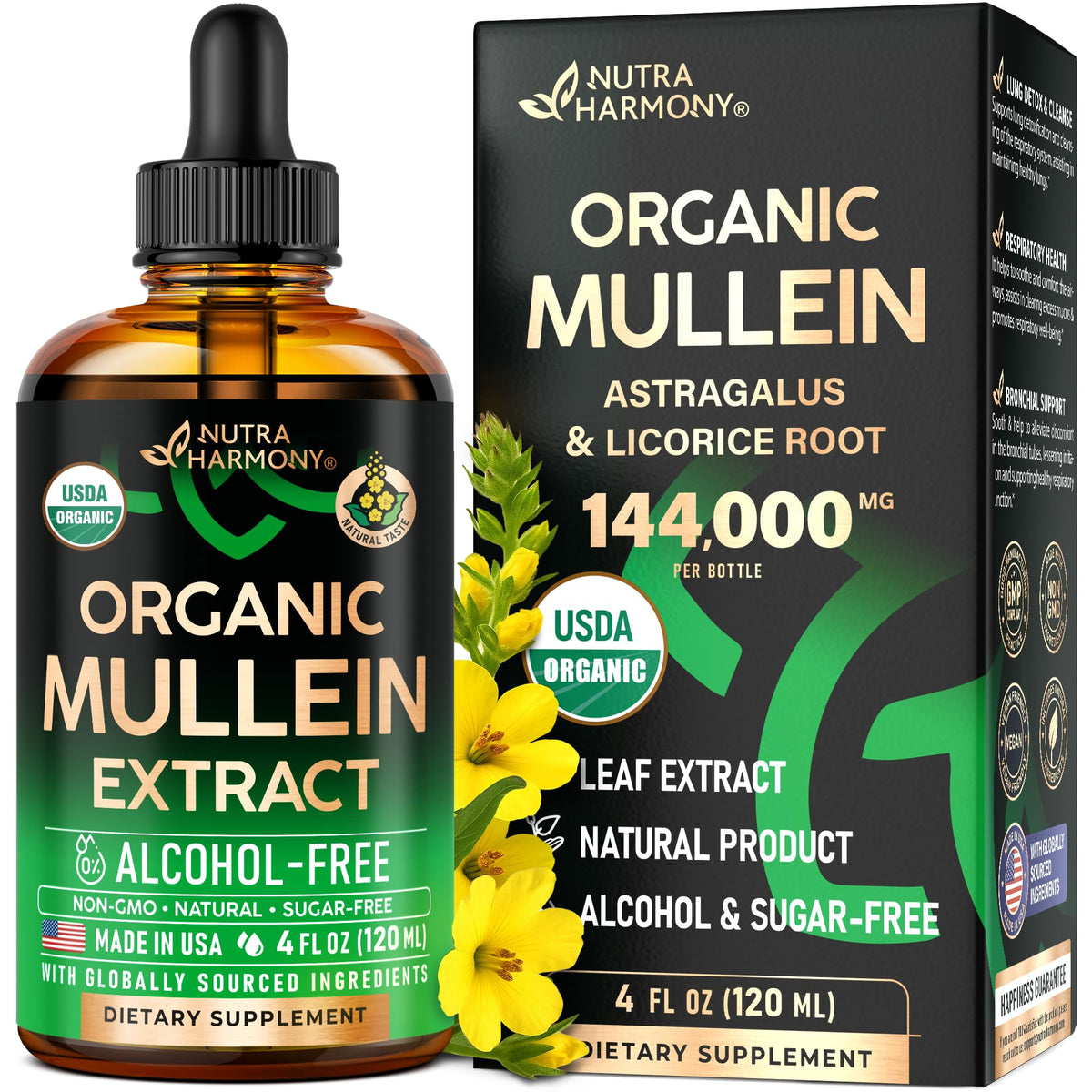 Gouttes de Mullein NUTRAHARMONY 120 ml avec étiquette bio