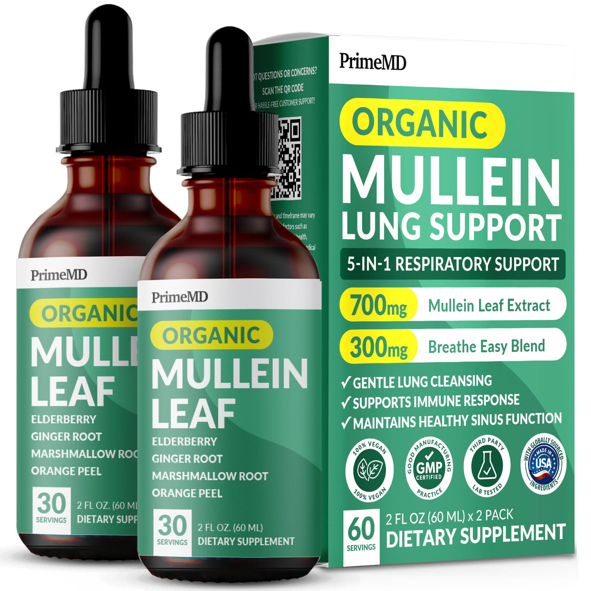 Gouttes de Mullein PrimeMD 5-en-1 flacon avant avec étiquette