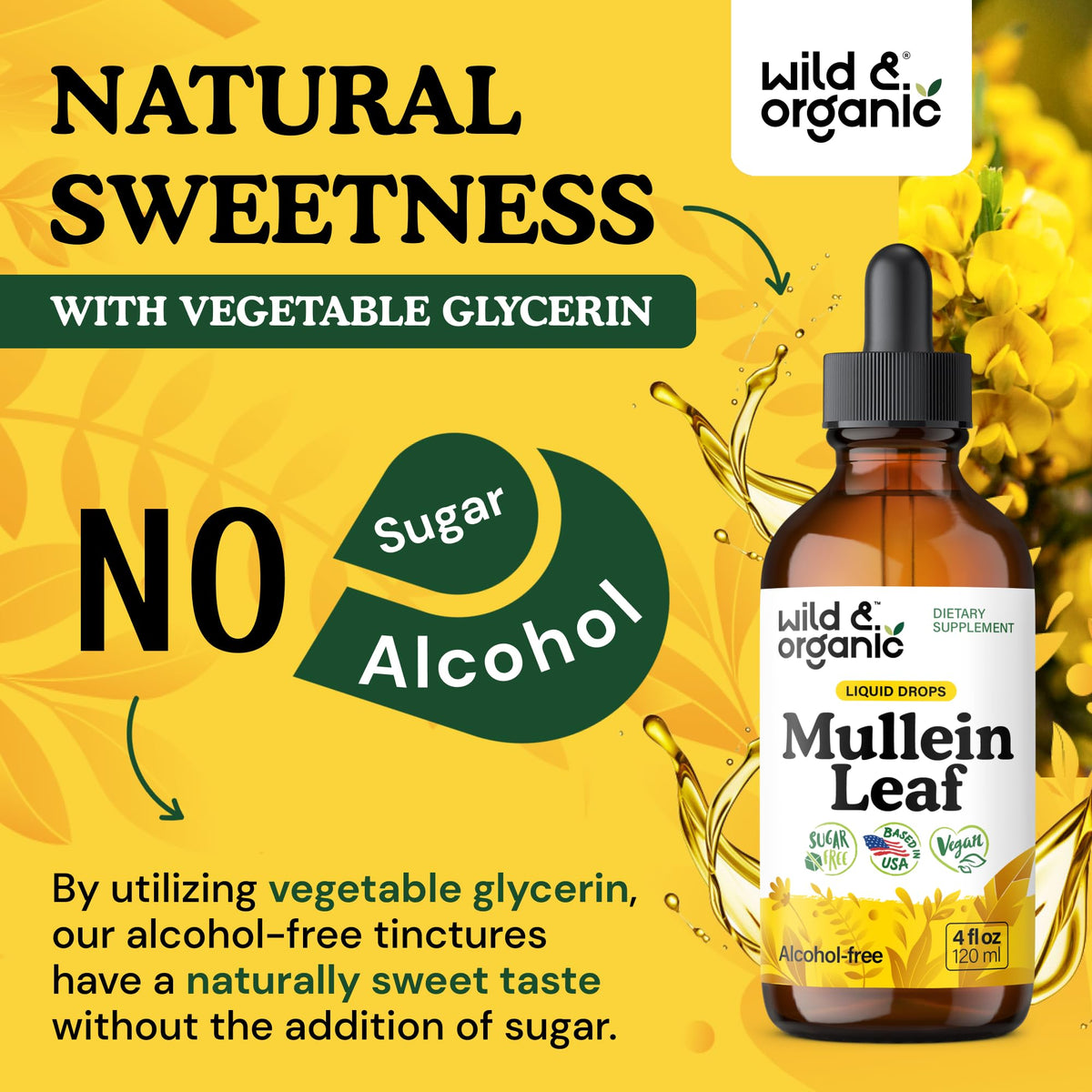Gouttes de mullein Wild & Organic avec une cuillère doseuse