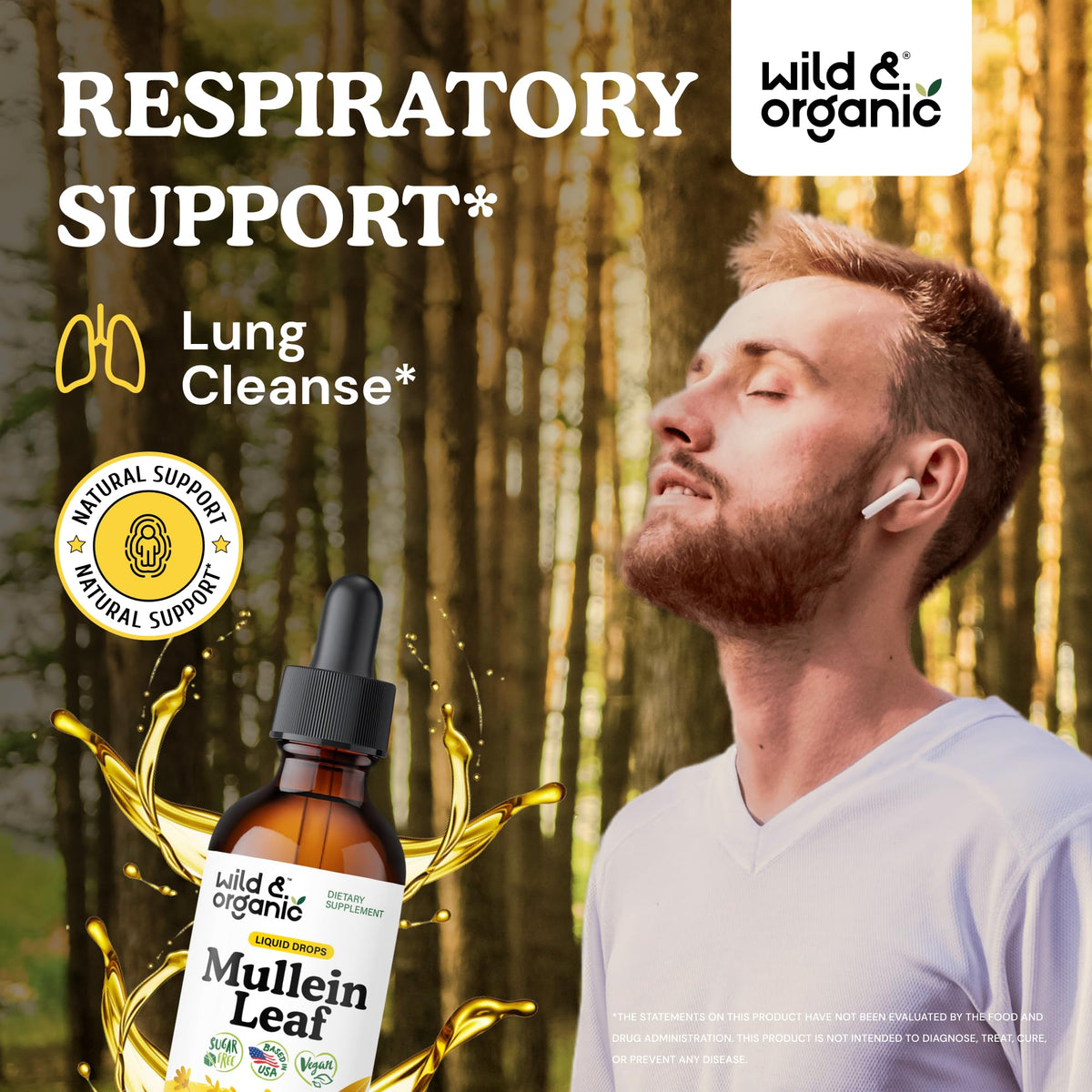 Gouttes de mullein Wild & Organic versées dans une cuillère