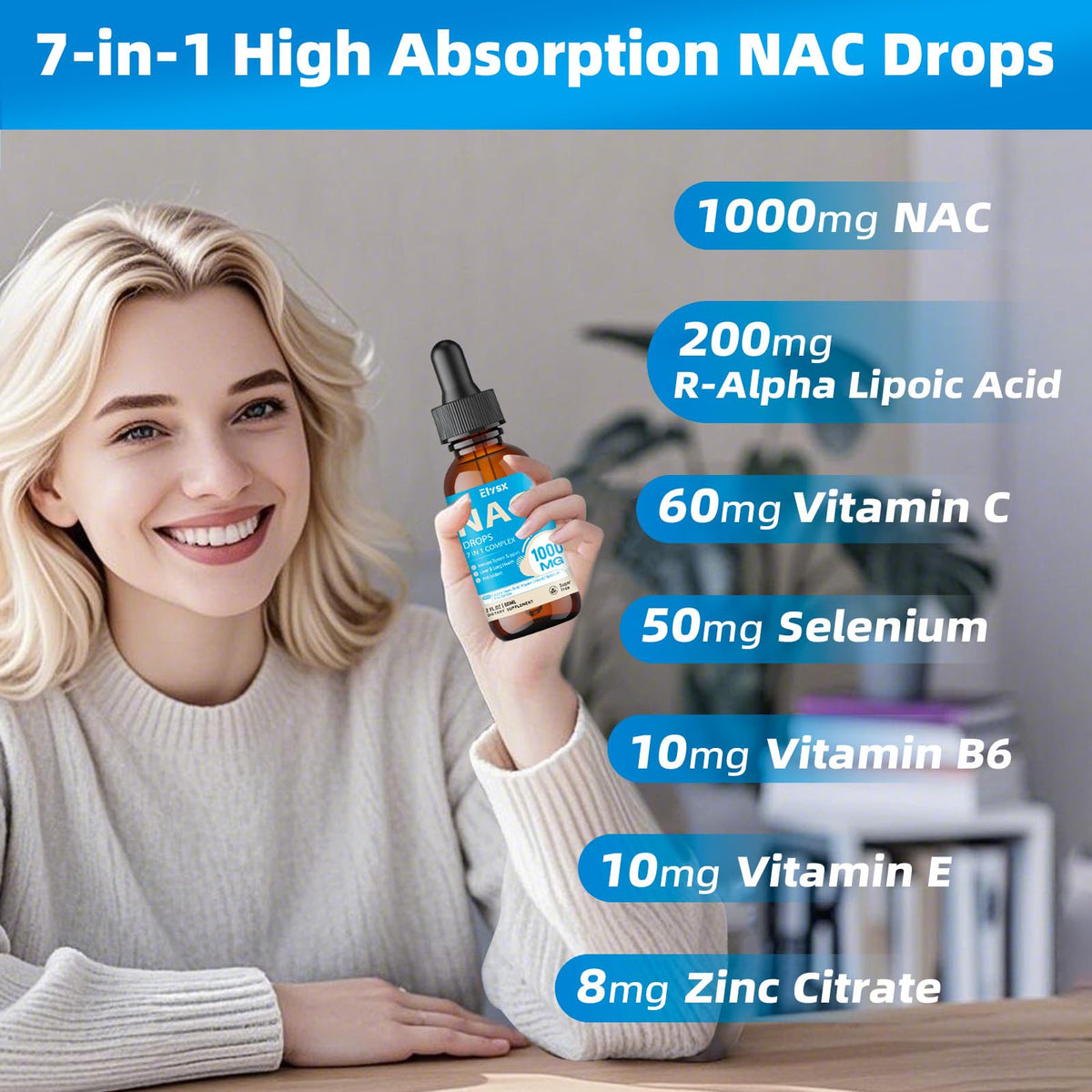 Gouttes de NAC Elysx 1000MG avec verre d'eau