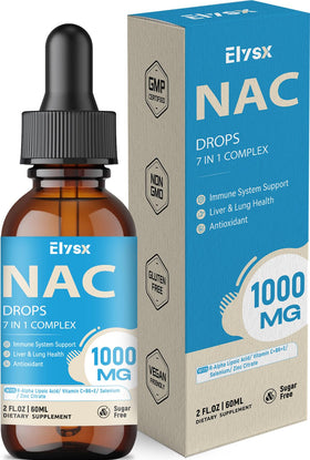 Gouttes de NAC Elysx 1000MG flacon avant avec étiquette