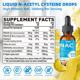Gouttes de NAC Elysx 1000MG vue de côté avec compte-gouttes