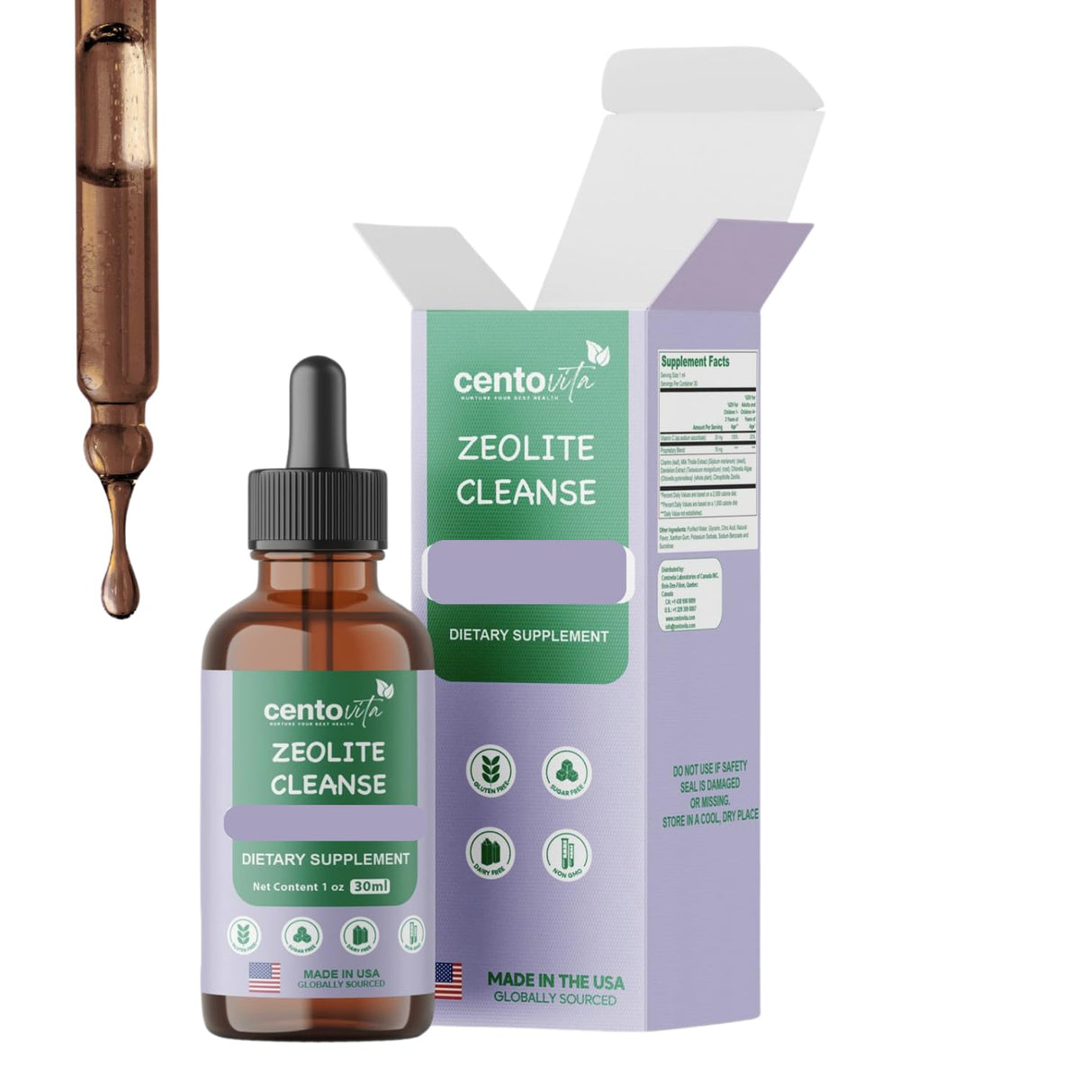 Gouttes de nettoyage zeolite centovita pour enfants 68g, bouteille avant