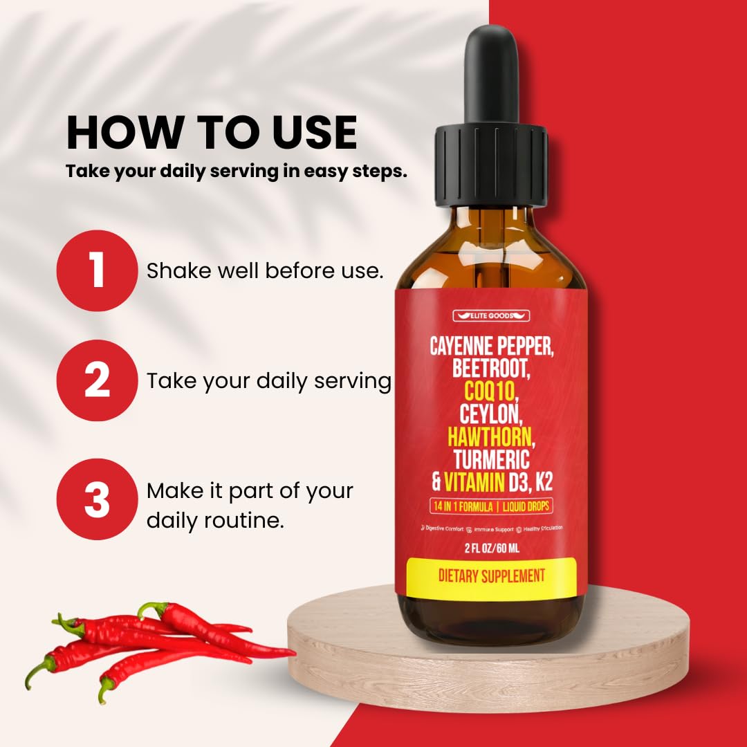 Gouttes de piment de cayenne Elite Goods ajoutées à un smoothie