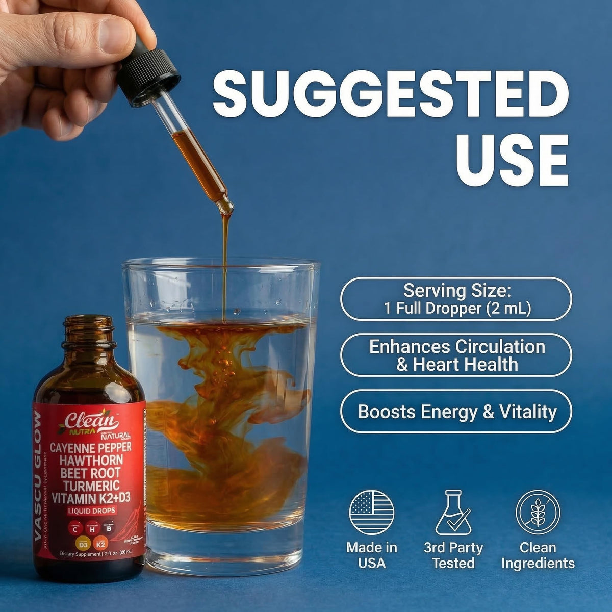 Gouttes de Piment de Cayenne en usage quotidien dans un verre d'eau