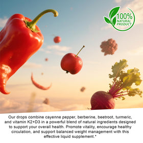 Gouttes de Piment de Cayenne Vortexonix étiquette avec ingrédients