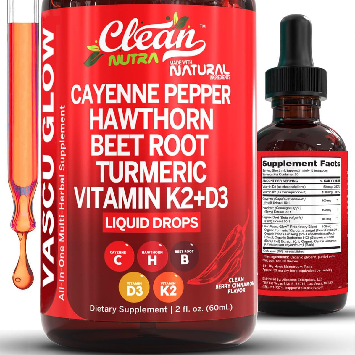 Gouttes de Poivre de Cayenne Clean Nutraceuticals 132g vue de face