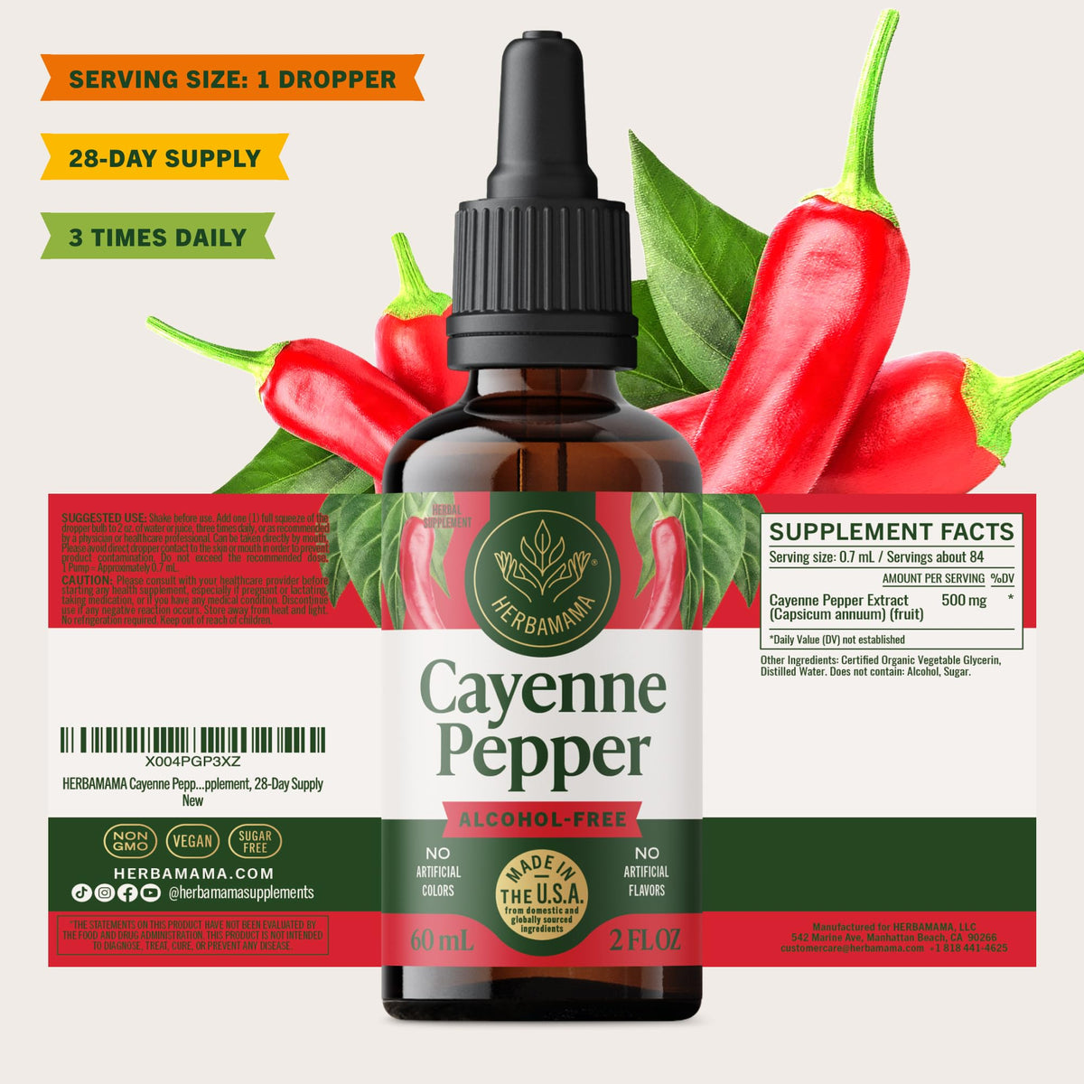 Gouttes de poivre de cayenne HERBAMAMA dans un verre d'eau