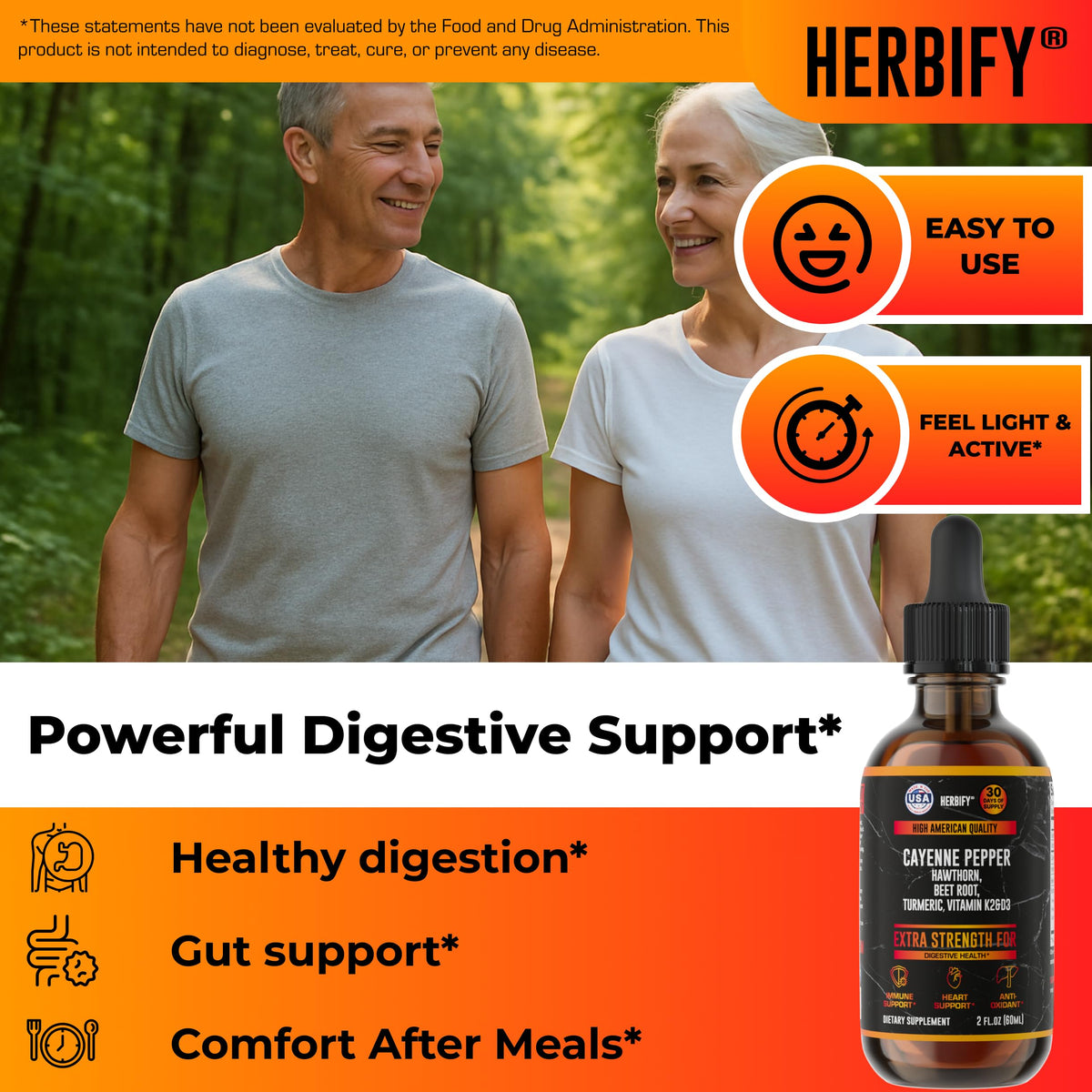 Gouttes de poivre de cayenne HERBIFY sur une table en bois
