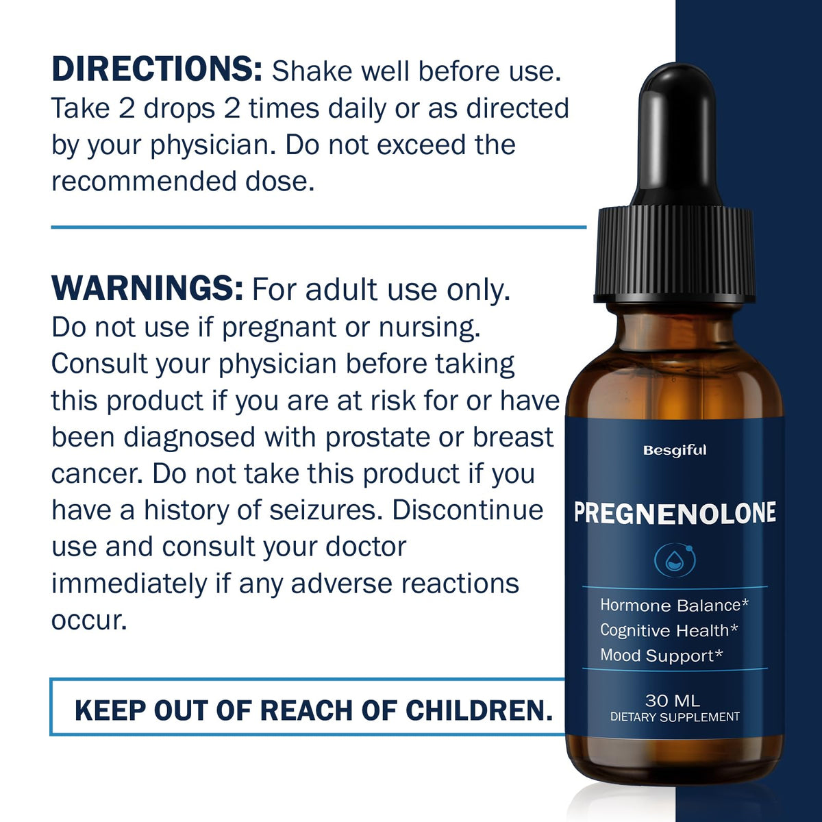 Gouttes de pregnenolone Besgiful sur une table en bois