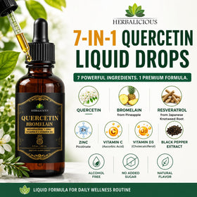Gouttes de Quercetin Bromelain Liquide HERBALICIOUS sur une cuillère