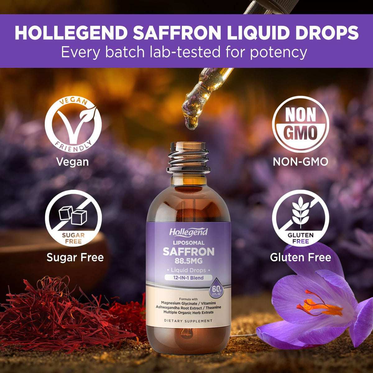 Gouttes de safran HOLLEGEND avec herbes bio
