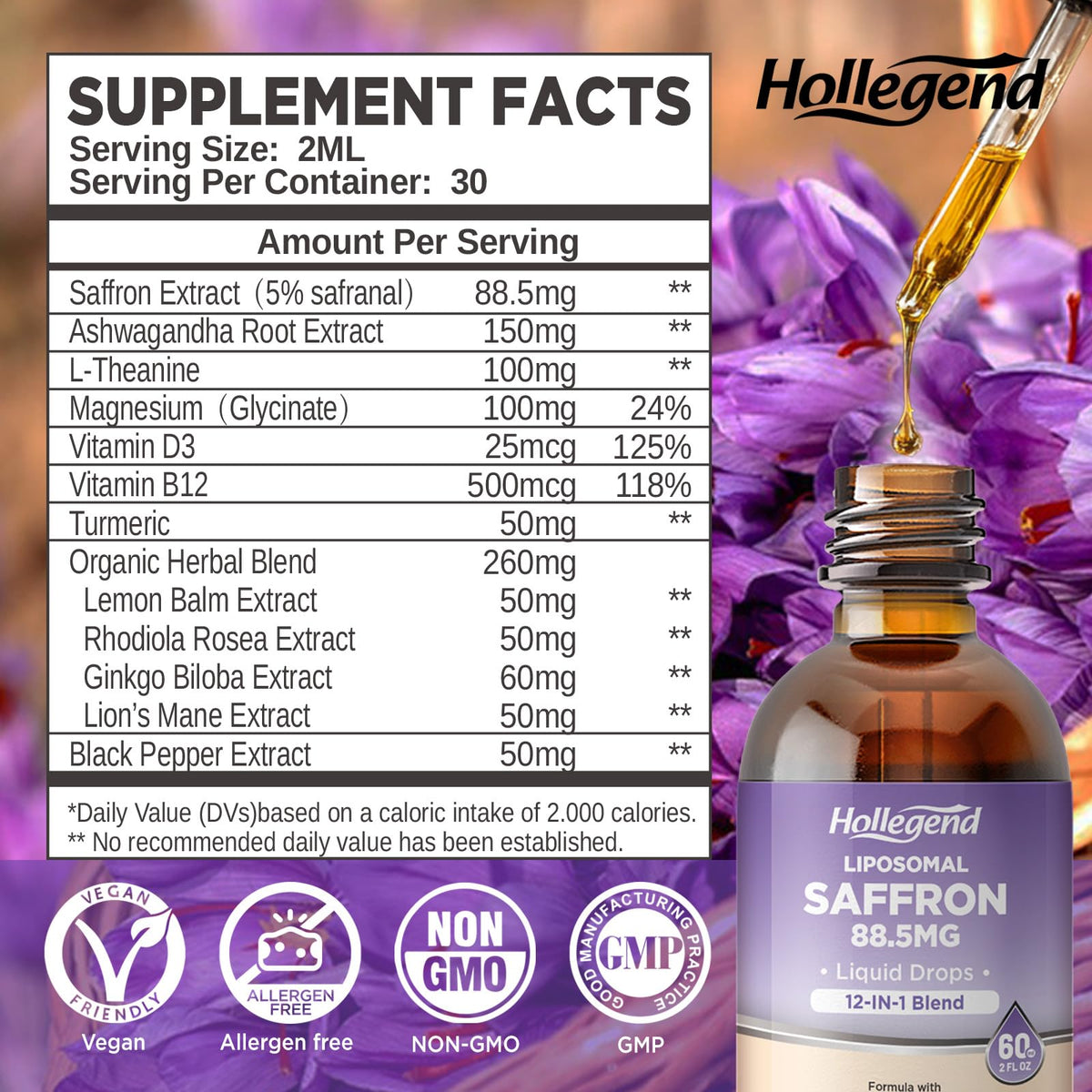 Gouttes de safran liposomales HOLLEGEND en usage
