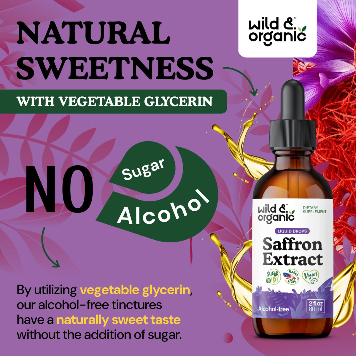 Gouttes de safran Wild & Organic dans un verre