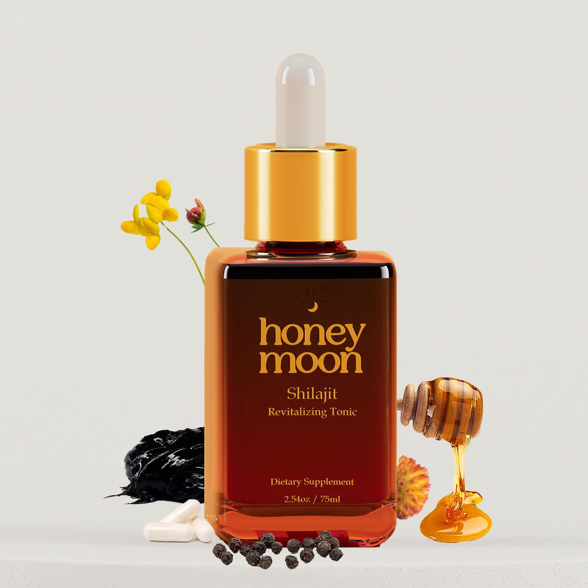 Gouttes de Shilajit Bio HONEY MOON avec packaging