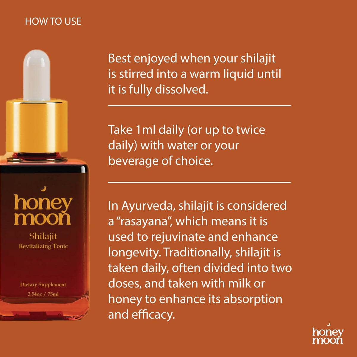 Gouttes de Shilajit HONEY MOON avec un fond naturel