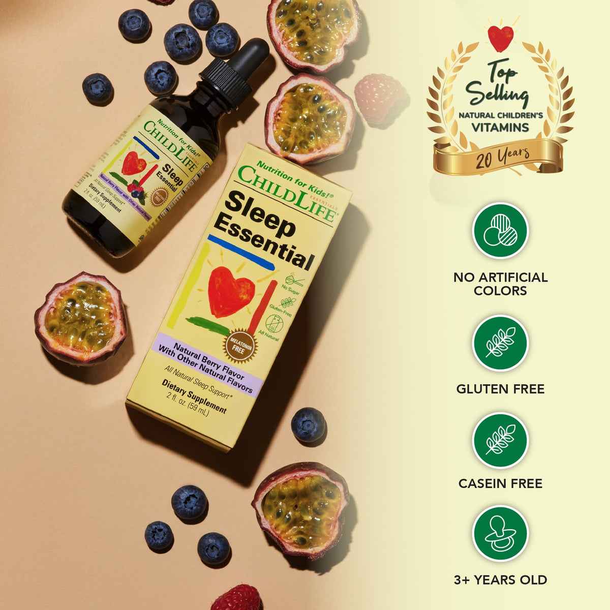 Gouttes de Sommeil CHILDLIFE ESSENTIALS avec des herbes apaisantes en arrière-plan