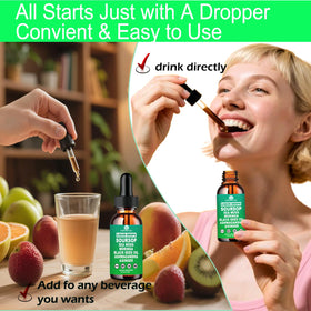 Gouttes de Soursop Bitters Liquide WellVeraVida dans un verre d'eau