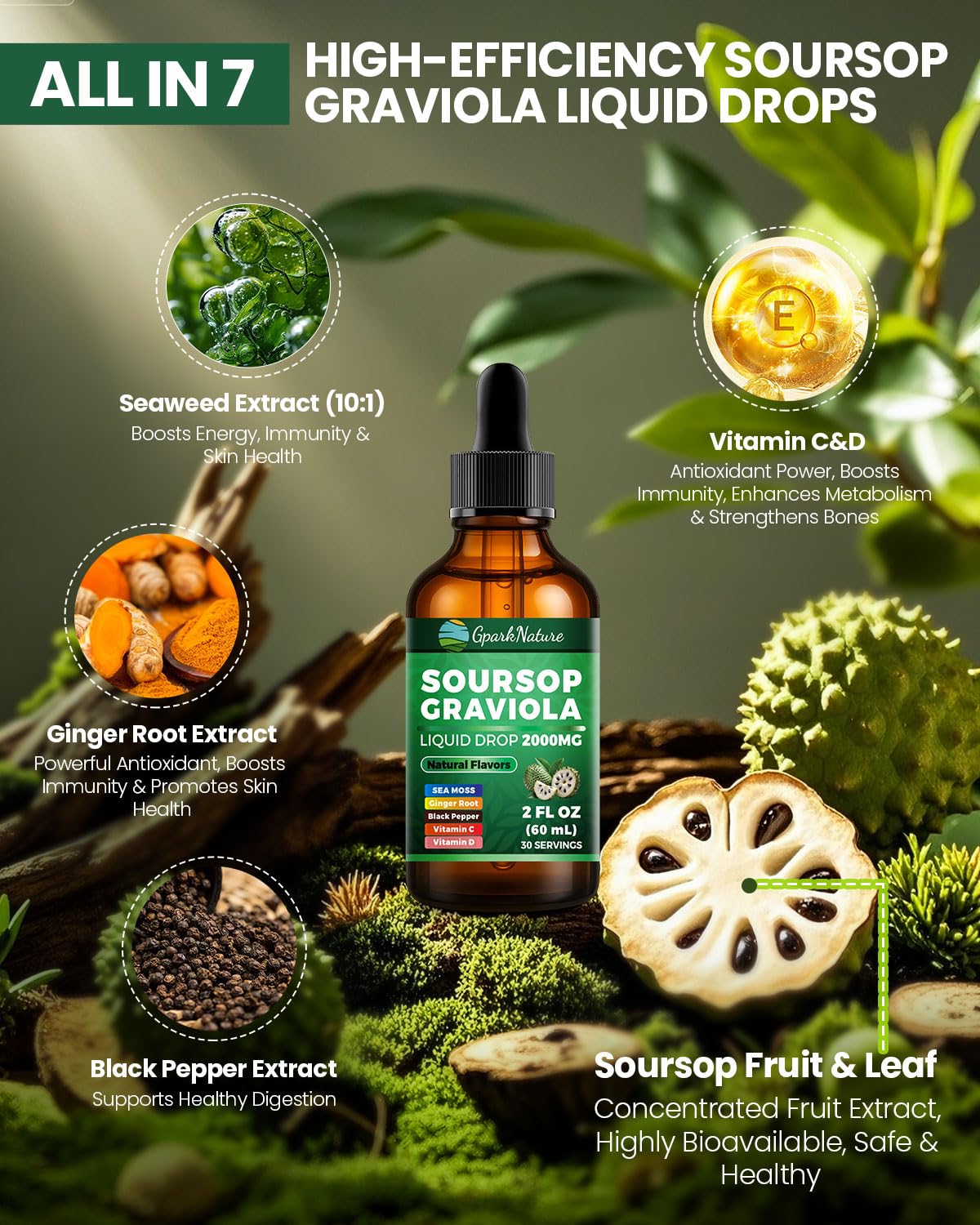 Gouttes de soursop GparkNature avec pipette