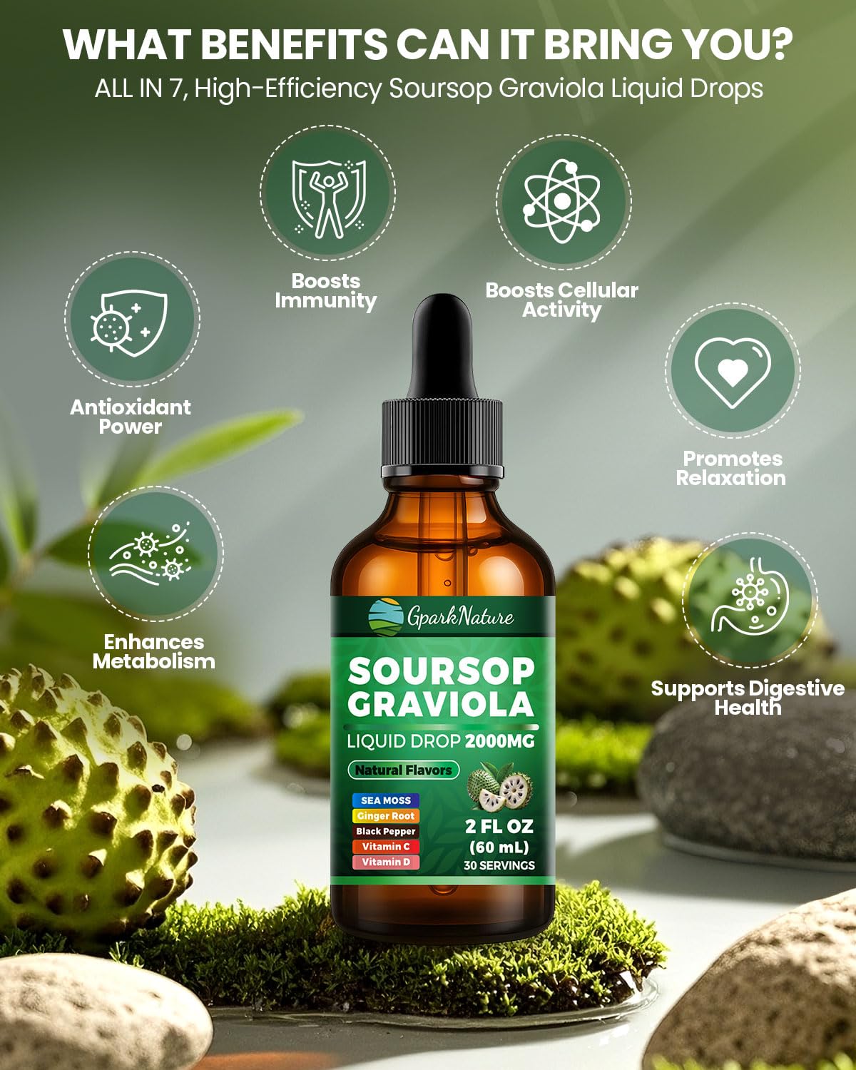 Gouttes de soursop GparkNature sur fond blanc