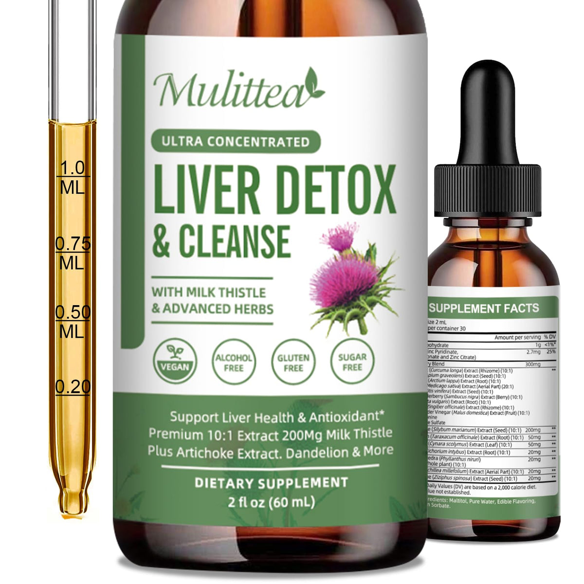 Gouttes de soutien hépatique Mulittea 60ml vue de face